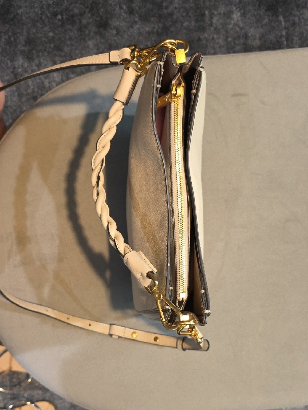 Coccinelle Cream Leather Crossbody Bag with Gold Logo - Picture 5 of 12